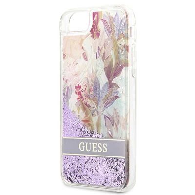 6. Guess Flower Liquid Glitter Case für iPhone SE 2022 / SE 2020 / 7 / 8 - Lila