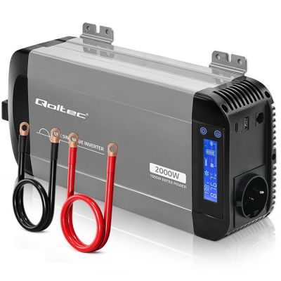 Qoltec Sinus-Spannungswandler | 12 V auf 230 V | 1000/2000 W | LCD | USB | USB-C | Kompatibel mit LiFePO4-, GEL- und AGM-Akkus