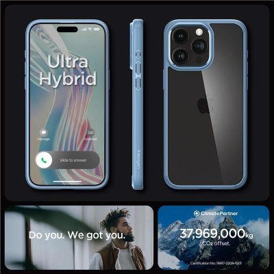 Spigen Crystal Hybrid-Hülle für iPhone 15 Pro Max – transparent und blau