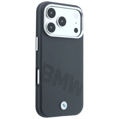 4. BMW-Logo mit schrägen Prägebuchstaben, MagSafe-Hülle für iPhone 17 Pro / 18 Pro – Grau