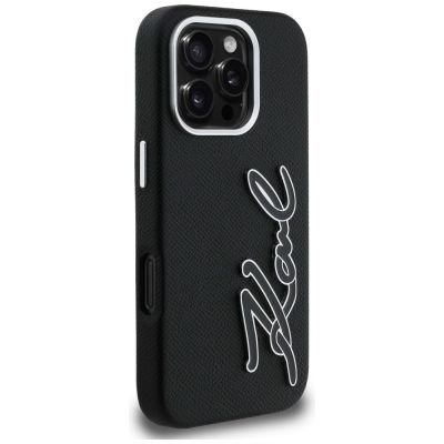 4. Karl Lagerfeld FW iPhone 16 Pro Hülle mit genarbtem Logo – Schwarz