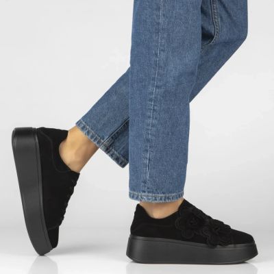 8. Damen-Sneaker aus Leder mit Plateausohle und Blumenmuster, Wildleder, schwarz, Filippo DP8113
