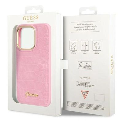 8. Guess Croco Collection Hülle für iPhone 14 Pro – Rosa