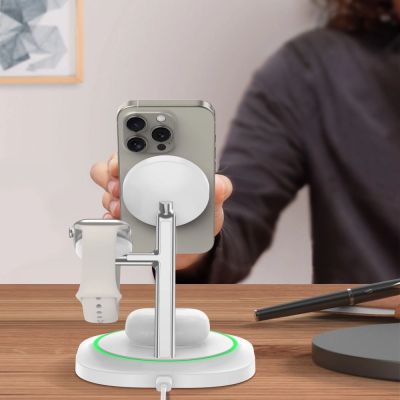 8. Tech-Protect QI15W-A46 3in1 Magnetisches MagSafe Induktives Ladegerät - Weiß