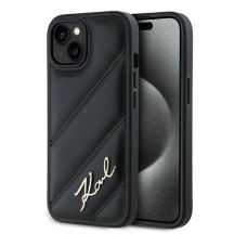 Karl Lagerfeld Diagonal Quilted Script Hülle für iPhone 15 Plus / 14 Plus – Schwarz