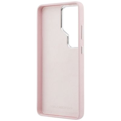 7. Karl Lagerfeld Schutzhülle mit genarbtem Logo aus Metallharz für Samsung Galaxy S26 Ultra – Pink