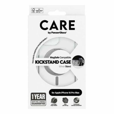 4. CARE by PanzerGlass Kickstand Case MagSafe für iPhone 15 Pro Max – Silber