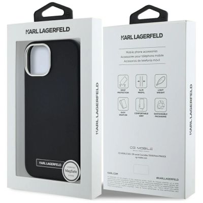 8. Karl Lagerfeld FW Metal Plate MagSafe iPhone 15 Hülle - Schwarz