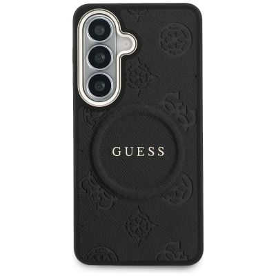 3. Guess Saffiano Peony Embossed Ring MagSafe Hülle für Samsung Galaxy S26 - Schwarz
