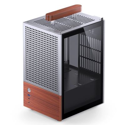 27. Jonsbo T6 Mini-Tower-PC-Gehäuse, Mini-ITX, gehärtetes Glas, Holz – Silber