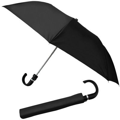 Kompakter halbautomatischer Regenschirm mit gebogenem Griff, schwarz SEMI LINE