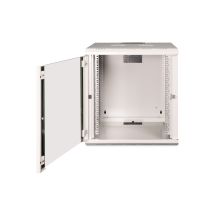 Einzigartiger 19-Zoll-12U-Wandnetzwerkschrank (600 x 600 mm), Glastür, grau, ungeteilt, montiert, 100 kg