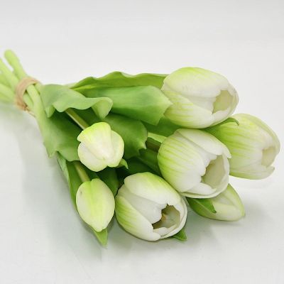 2. Strauß aus 7 weißen Tulpen, 31 cm, naturgetreue Frühlingsdekoration