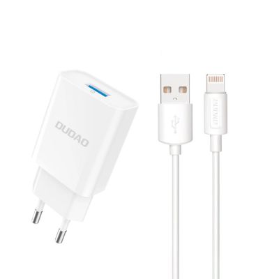 Dudao A4EU USB-A 2,1 A Wandladegerät – Weiß + USB-A – Lightning -Kabel