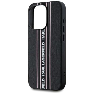 5. Karl Lagerfeld Saffiano Athleisure Stripes Cord iPhone 15 Pro Hülle - Rosa