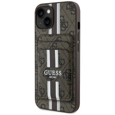 Guess 4G Stripes Case mit Magsafe Wallet für iPhone 15 Braun