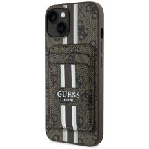 Guess 4G Stripes Case mit Magsafe Wallet für iPhone 15 Braun