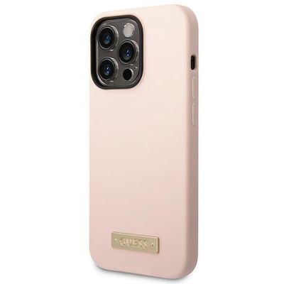 2. Guess Silikon-Logo-Platte MagSafe Hülle für iPhone 14 Pro – Pink