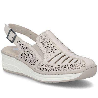 Beige Leder-Keilsandalen für Damen, Rieker 48763-60
