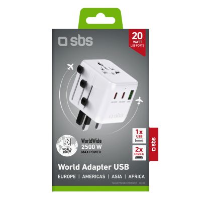 2. SBS Reiseadapter 2xUSB-C 1xUSB-A Universal - Weiß