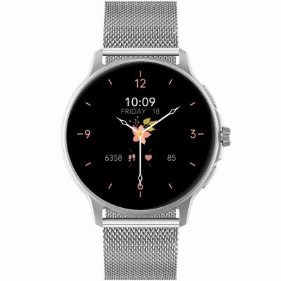 6. GRAVITY GT12-6 Damen-Smartwatch, lila Silikonarmband + silbernes Armband
