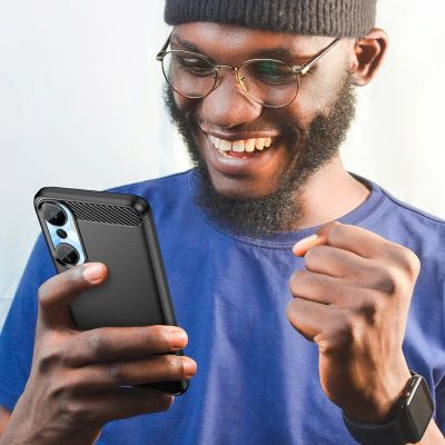 7. Carbon Case Hülle für Infinix Hot 20 flexible Silikon Carbon Hülle schwarz