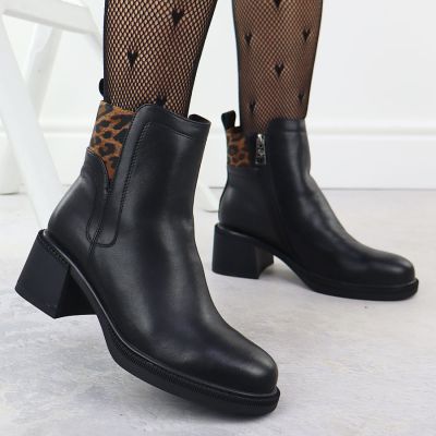 6. Schwarze Leder-Ankle-Boots mit Blockabsatz, Vinceza 26-66855