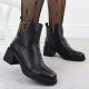 6. Schwarze Leder-Ankle-Boots mit Blockabsatz, Vinceza 26-66855