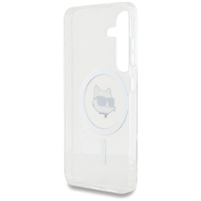 7. Karl Lagerfeld Button Choupette Head bedrucktes Logo MagSafe Samsung Galaxy S25 Plus Hülle weiß