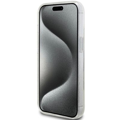 5. Guess Liquid Glitter Gold Stripes Hülle für iPhone 15 Plus / 14 Plus – transparent