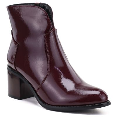 2. Damen-Ankle-Boots aus burgunderrotem Lackleder mit hohem Absatz, Modell M.Daszyński MR2337