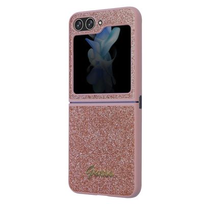 6. Guess Glitter Script Hülle für Samsung Galaxy Z Flip 5 – Rosa