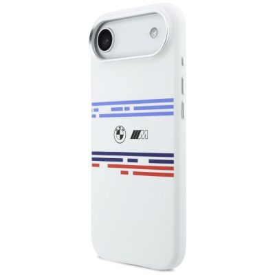 2. BMW M Silikonhülle mit horizontalem Linienmuster und MagSafe-Funktion für iPhone Air – Weiß