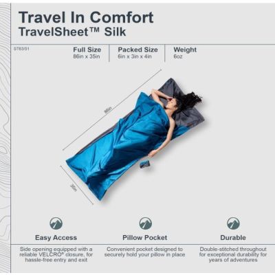 6. Cocoon TravelSheet Seidenschlafsack-Inlett, Rhino/Cornflower