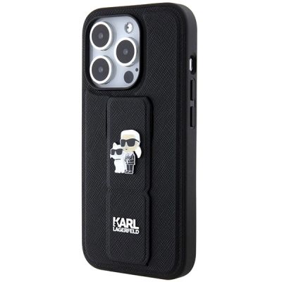 2. Karl Lagerfeld Gripstand Saffiano Karl&Choupette Pins Hülle für iPhone 13 Pro / 13 – Schwarz