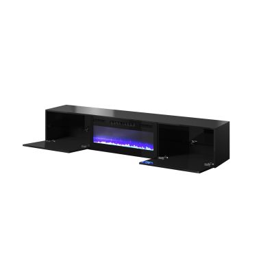 2. SLIDE 200K TV-Schrank mit Elektrokamin, 200 x 40 x 37 mm (H), komplett in Schwarz Hochglanz