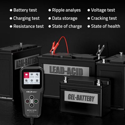 8. Qoltec 3-in-1 Digitaler Batterietester mit LCD-Display und polnischer Menüführung, 6 V, 12 V, 24 V, 10 Ah–200 Ah