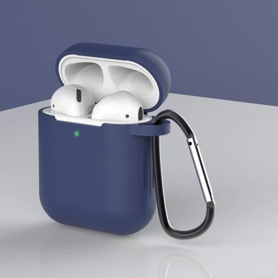 2. Case für AirPods 2 / AirPods 1 Silikon-Softcover für Kopfhörer + Schlüsselanhänger Karabiner-Anhänger blau (Case D)