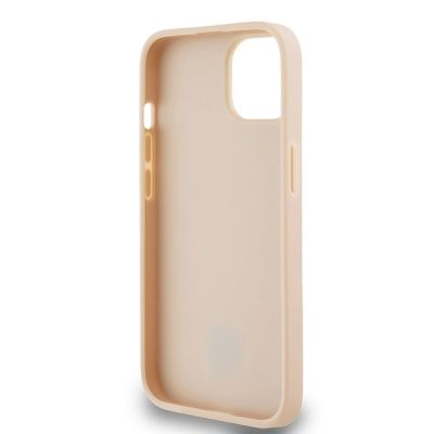 7. DKNY Lederhülle mit kariertem Monomuster und bedruckten Streifen für iPhone 15 Plus / 14 Plus – Rosa