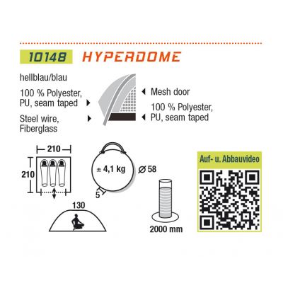 2. HIGH PEAK HYPERDOME ZELT 3 Personen blau /10148