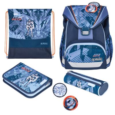 2. Herlitz UltraLight Plus TechMech Schulrucksack-Set für Jungen, Polyester, Blau, Orange