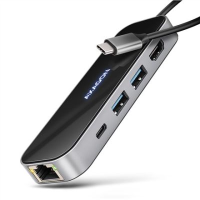 17. AXAGON HMC-6GLN USB-Hub, 2x USB-A, 1x USB-C, 1x HDMI 2.0, 1x RJ45, 100 W PD – Silber