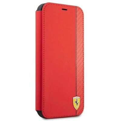 3. Ferrari FESAXFLBKP13SRE iPhone 13 mini 5.4" rot/rotes Buch On Track Carbon Stripe