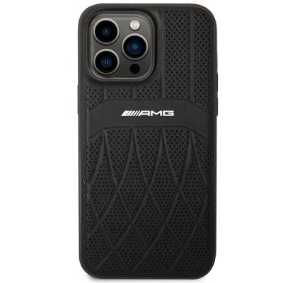 3. AMG AMHMP14XOSDBK iPhone 14 Pro Max 6,7" schwarz/schwarzes Hardcase Leder gebogene Linien MagSafe