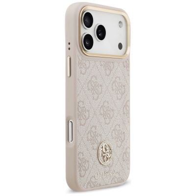 4. Guess 4G Strass Logo & Big Strap Metal Buttons MagSafe Case für iPhone 17 Pro Max - Pink