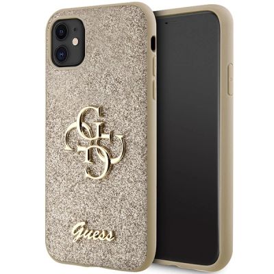 Guess GUHCN61HG4SGD Hülle für iPhone 11 / Xr – Gold Glitter Script Big 4G