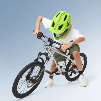 7. Rockbros TT-32003 Shark Kinderfahrradhelm mit abnehmbarem Kinnschutz, Größe S (48-52) – Grün