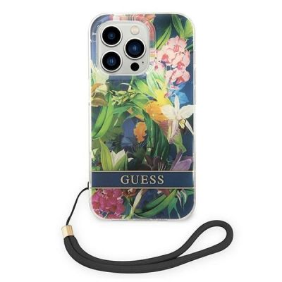 2. Guess GUOHCP14XHFLSB iPhone 14 Pro Max 6,7 "blau / blauer Hardcase Flower Strap