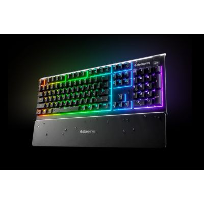 4. SteelSeries Apex 3 Gaming-Tastatur, US-Layout, kabelgebunden, schwarz SteelSeries Apex 3 Gaming-Tastatur IP32 wasserfest zum Schutz vor Spritzern, anpassbare 10-Zonen-RGB-Beleuchtung reagiert auf Spiele und Discord, flüsterleise Gaming-Schalter halten