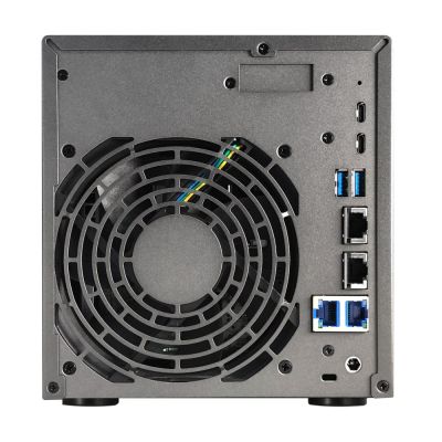 3. NAS Asustor AS6804T; Tower; 4x (3,5" SATA HDD/ 2,5" SSD); AMD Ryzen Embedded V3C14; 16 GB ECC DDR5 SODIMM (max. 64 GB), 2x 10GbE, 2x 5GbE, 4x M.2 2280 NVMe PCIe 4.0, 2x USB 4.0, 2x USB 3.2 Gen, 1x optionale 10GbE-Karte
